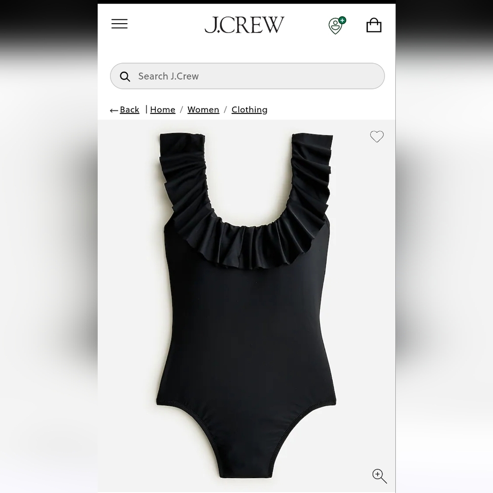 NWT J.Crew Ruffle Scoop Back One Piece Swimsuit Size 8 Black